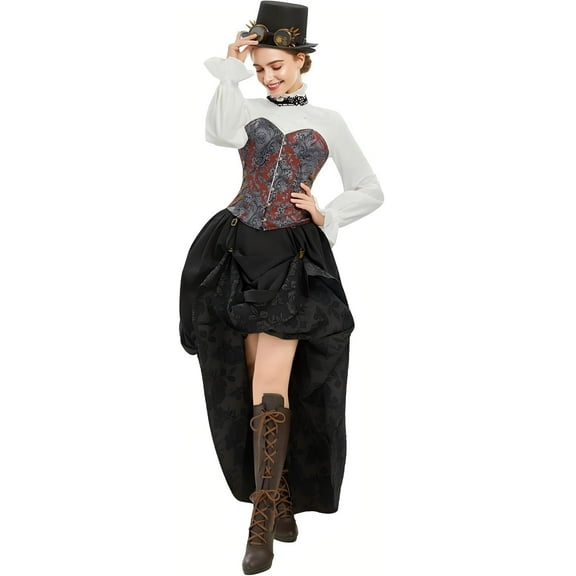 DAIZBELLA Women's Medieval Dress Vintage Steam Punk Shirt Corset Skirt 3-Piece Set for Halloween, M