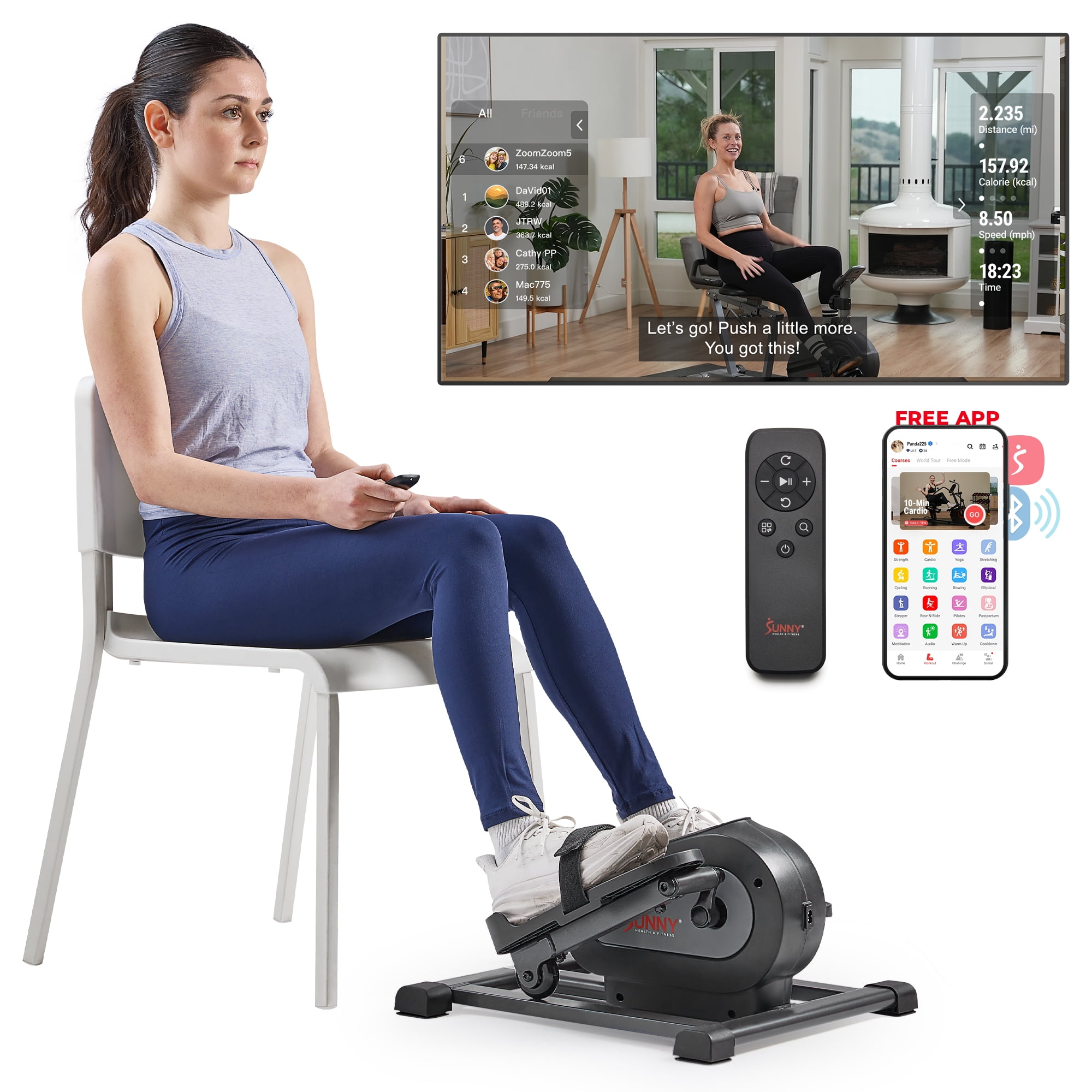 Sunny Health & Fitness Elliptical Trainer, Standard Motorized Mini with Free SunnyFit App