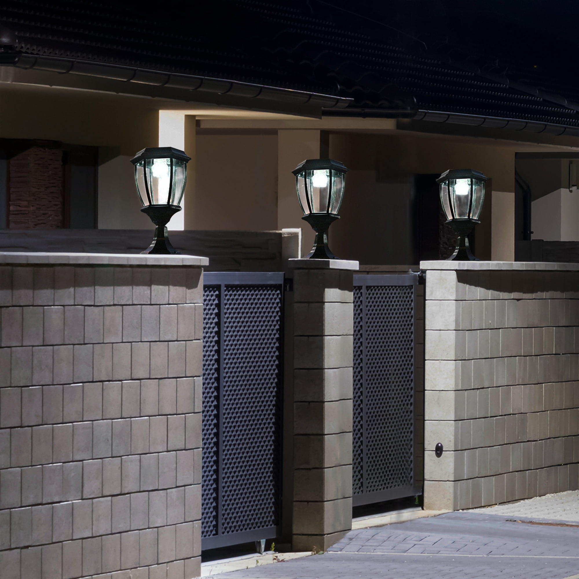 Solar Powered Black Outdoor Pier Mounted Aluminum & Glass Post Light