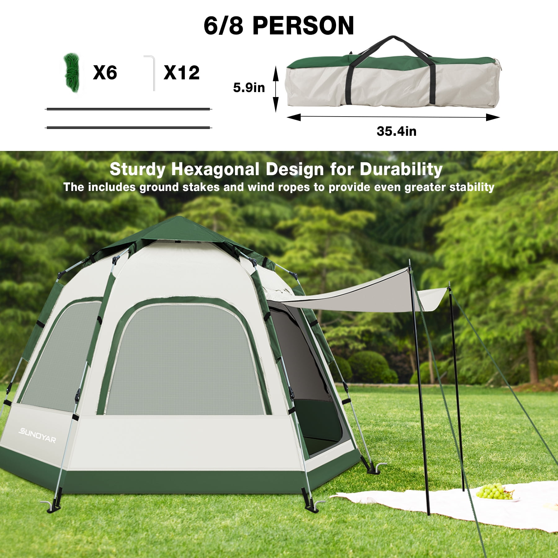 SUNOYAR 4-6 Person Tent for Camping, Camping Tent with Carry Bag, Instant Tent for Outdoor/Hiking/Traveling