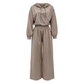 thumbnail image 5 of Szluipve 2 Piece Sets for Women 2 Piece Tracksuit V‑Neck Drawstring Hoodie Top High Waist Pleated Wide Leg Pants Set Casual Loose Matching Loungewear Outfit With Pockets Khaki L, 5 of 7