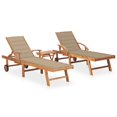 thumbnail image 1 of vidaXL Sun Loungers 2 pcs with Table and Cushion Solid Teak Wood, 1 of 5