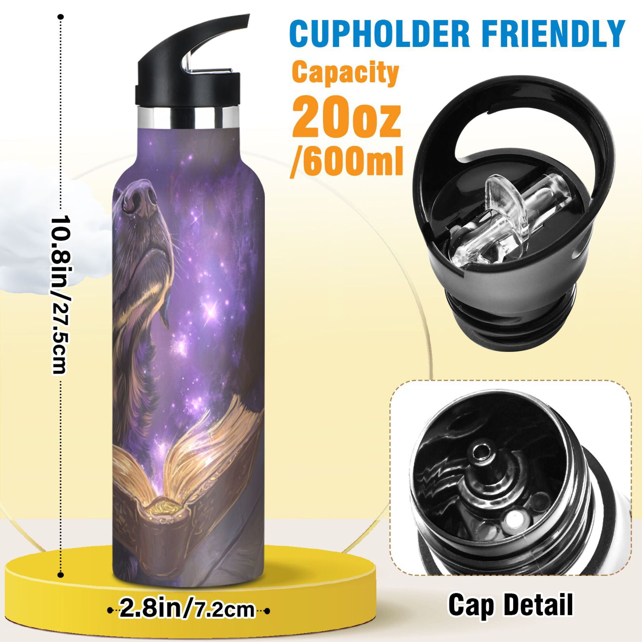 600ML Stainless Steel Insulated Cup Sports Water Bottle Portable Thermos Cup Water Glasses Insulated Tumblers Convenient and Durable Magic Book Dog
