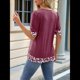 thumbnail image 4 of Camiseta de Verano para Mujer, Estilo Casual, de Corta y Cuello Cuadrado, Holgada, con Estampado de Vaca y Bloques de Color. Vino Tinto M, 4 of 9