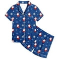 thumbnail image 6 of Xdzjlr Christmas Pajamas Girls Xmas Classic Print Button Down Collar Short Sleeve Tops Shorts Set Nightwear Kids Loungewear Pjs Pink, 6 of 6