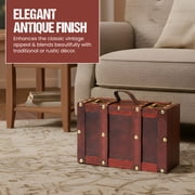 Wooden Vintage Luggage Trunks - Antique Carry on Suitcase Storage Box with Hinged Lids, Old-Fashioned Decorative Box for Dresser, Coffee Table Decor, Shelf Decor or Kitchen Table Decor, Small