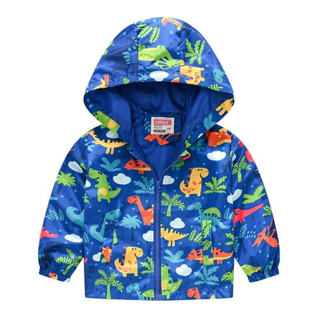 

QWERTYU Toddler Baby Child Children Kids Boy Girl s Zip Up Cartoon Print Coat Fall Winter Hooded Jacket Long Sleeve Pockets Outerwear 1Y-6Y