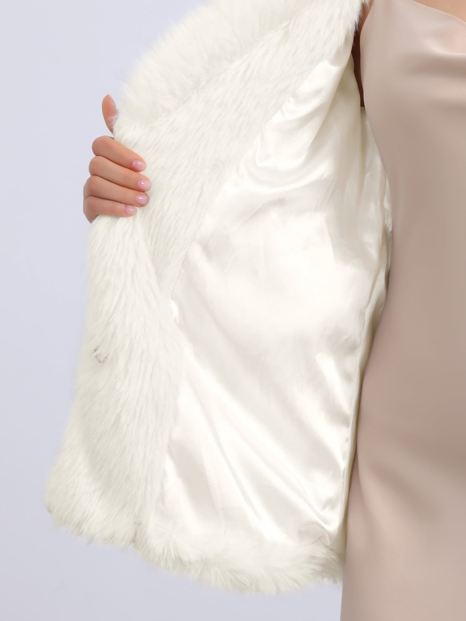DARING DIVA Women's Faux Fur Cropped Jacket Open Front Shaggy Winter Outerwear S Apricot