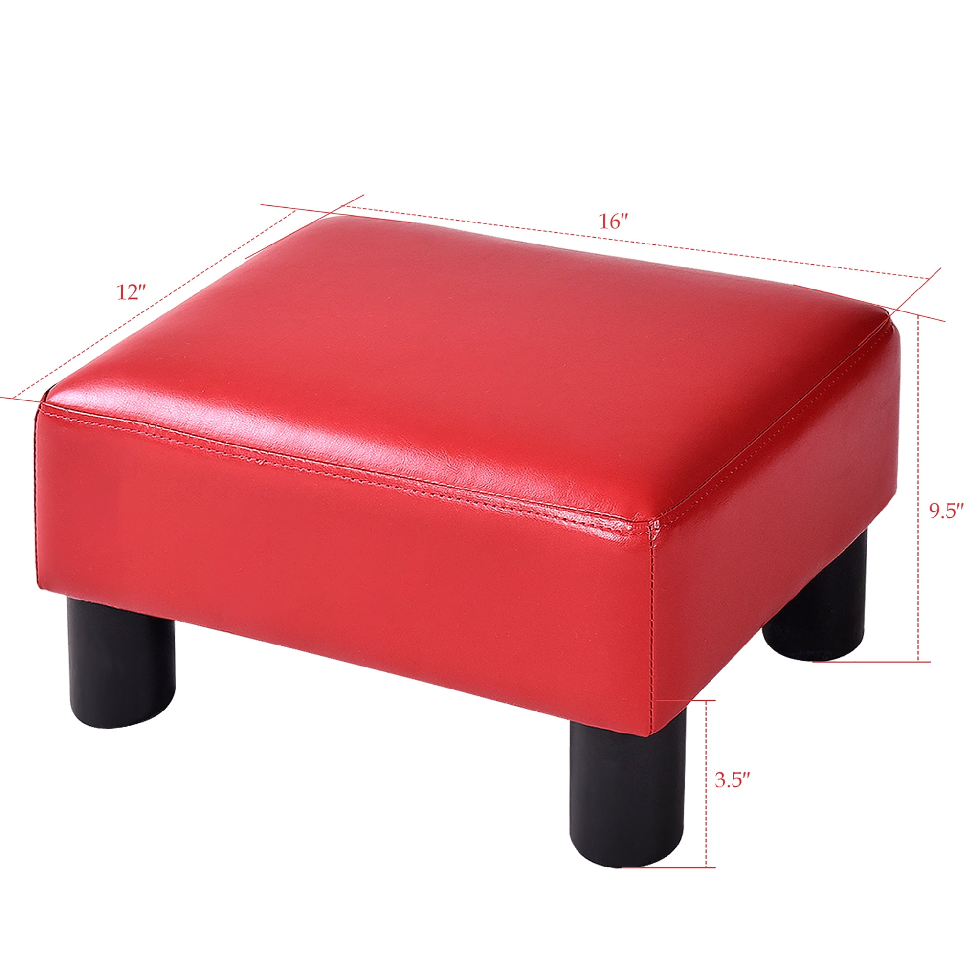 Costway Small Ottoman Footrest PU Leather Footstool Rectangular Seat Stool Red