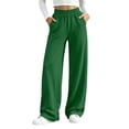 thumbnail image 2 of Kinrui Straight Leg Sweatpants for Petite Women Baggy Lounge Elastic Waist Pants Comfy Cute Fall Trousers Army Green M, 2 of 7