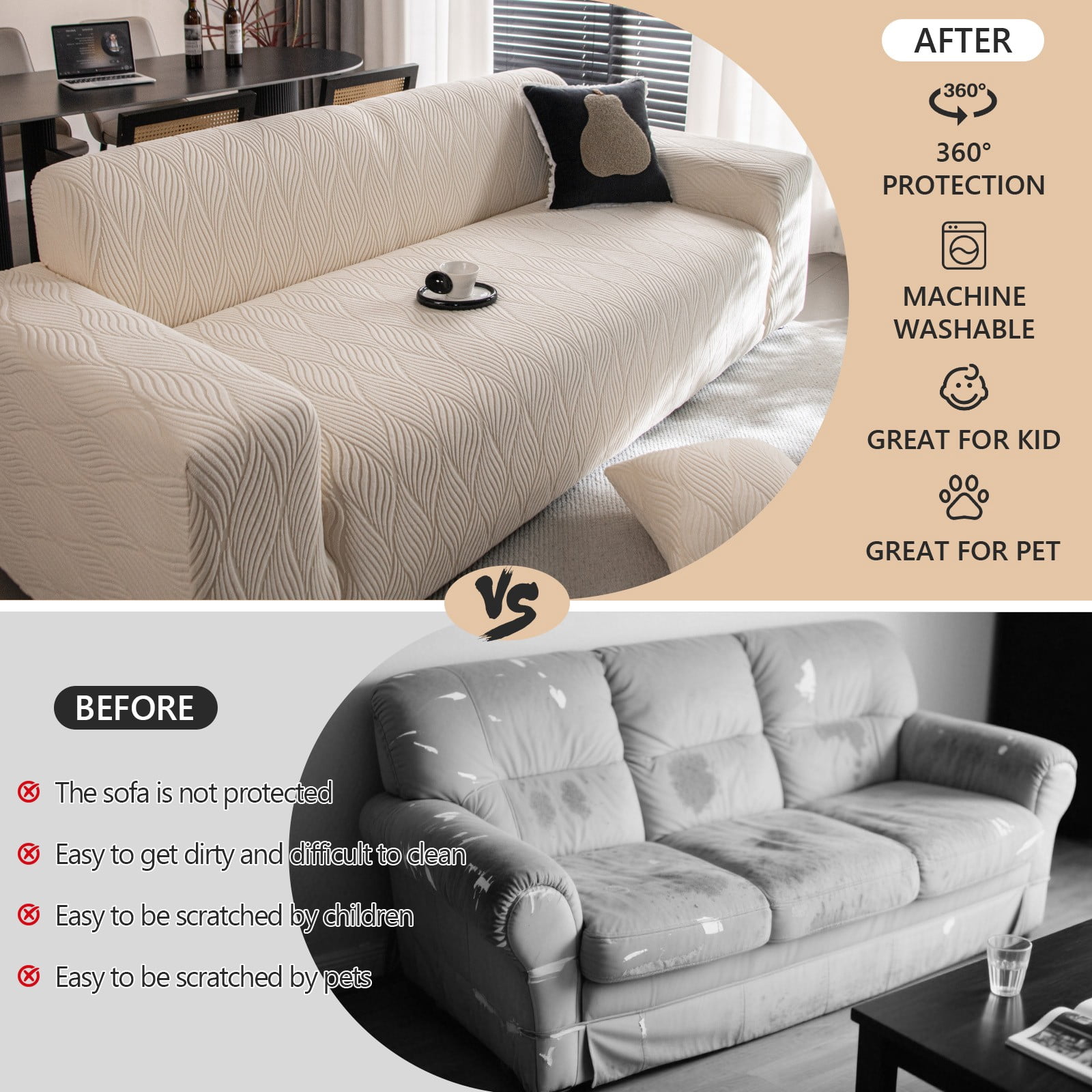 ANMINY Stretch Sofa Covers Couch Covers Furniture Protector Sofa Slipcover Leaf Pattern 2-seater (57"-73")