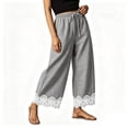 thumbnail image 5 of Sewkxo Womens Lace Trim Gingham Barrel Pants Wide Leg Elastic Drawstring Waist Lounge Pants Plaid Trousers with Pockets,Black 2XL, 5 of 5