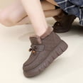 thumbnail image 3 of Women's Platform Winter Boots Cute Beaded Bow High Top Slip on Platform Snow Booties Casual Cold Weather Warm Loafers Brown Size 6.5, 3 of 7
