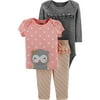 Child of Mine by Carter's Baby Girl Outfit Long Sleeve Bodysuit, T-Shirt & Pants, 3-Piece (0-24 Months)