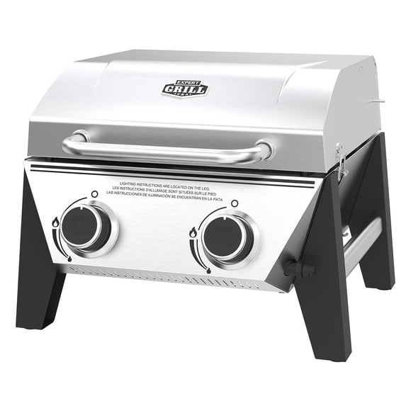 Expert Grill 2-Burner Tabletop Gas BBQ Grill, Stainless Steel