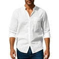 thumbnail image 3 of Men Cotton Linen Shirt Long Sleeve Collarless Casual Button Down Shirt Breathable Beach Tops White XL, 3 of 5