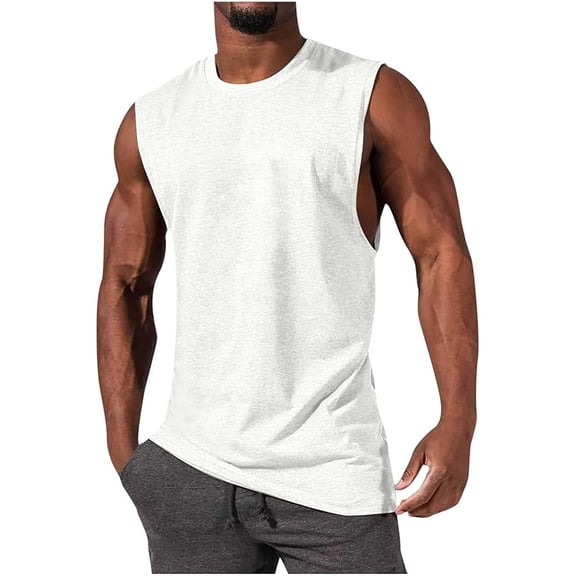 Mens Tank Tops Summer Sleeveless Muscle Shirts Cotton Running Beach Loose Fit Tee Shirts Muscle Basic Vacation Tops