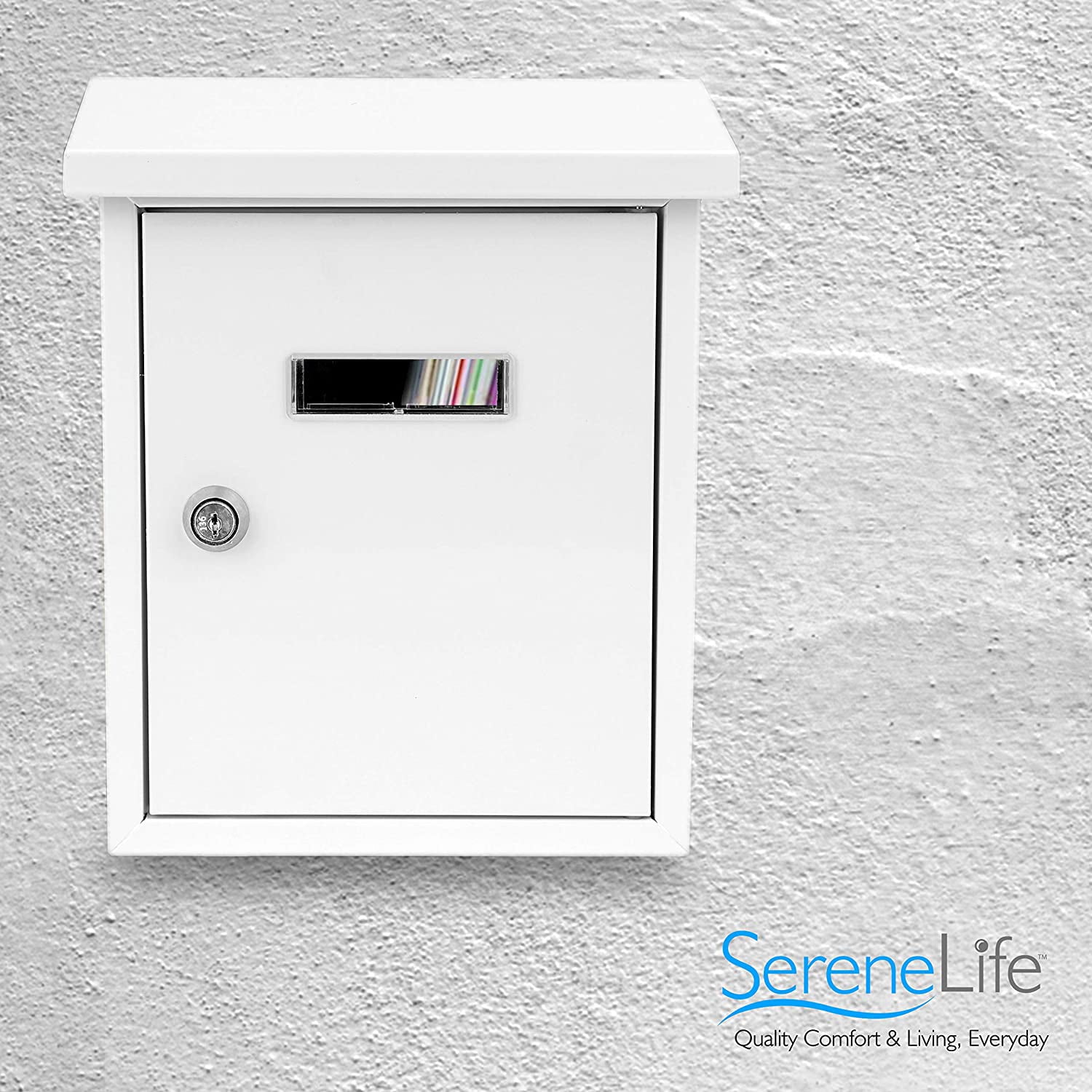 SereneLife SLMAB01 Indoor Outdoor Wall Mount Locking Mailbox with Window, White