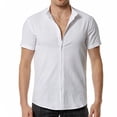 thumbnail image 2 of YanHoo Chemises en Lin pour Hommes Coupe Ajustée à Manches Courtes Col Officier en Coton, 2 of 8