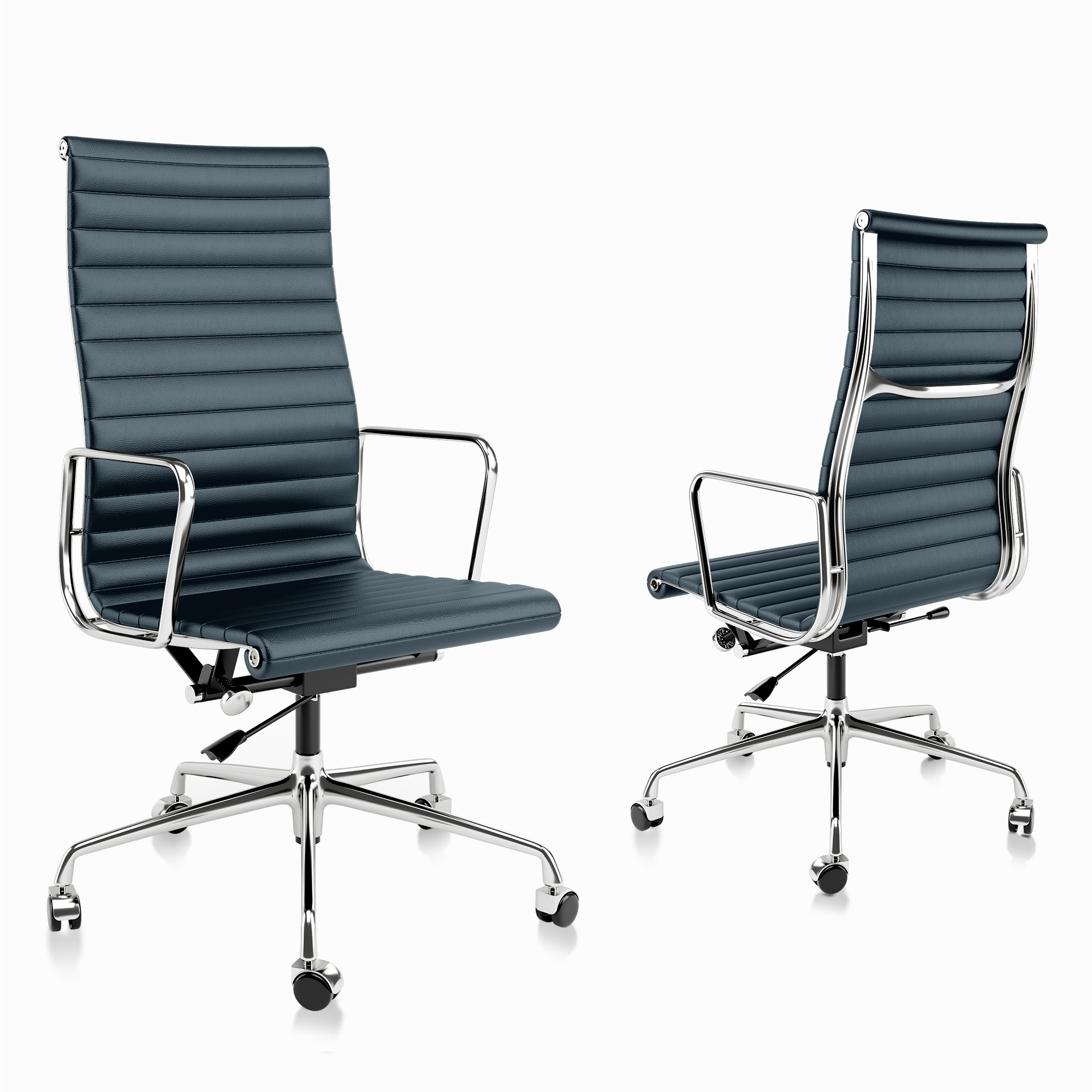 Cottinch Ribbed Office Chair High Back Genuine Leather Ergonomic Desk Chair with Arms, Adjustable Height Executive Conference Task Chair Swivel Chair for Home Office, Blue