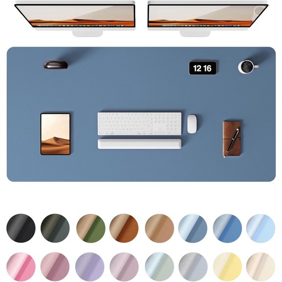 Leather Desk Pad Protector, Office Desk Mat, Large Mouse Pad, Non-Slip PU Leather Desk Blotter, Laptop Desk Pad, Waterproof Desk Writing Pad for Office and Home (Blue, 47.2" x 23.6")