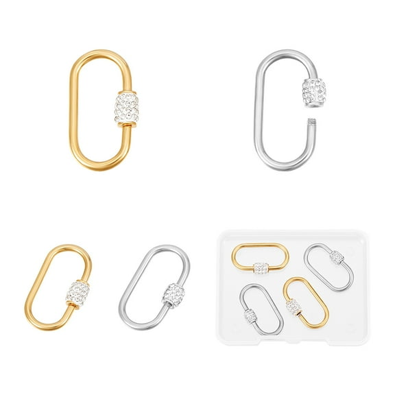 1set 4pcs 2 colors Screw Carabiner Lock Stainless Steel Screw Clasps 26mm Metal Oval Lock Clasps with Polymer Clay Rhinestone for Jewelry Making