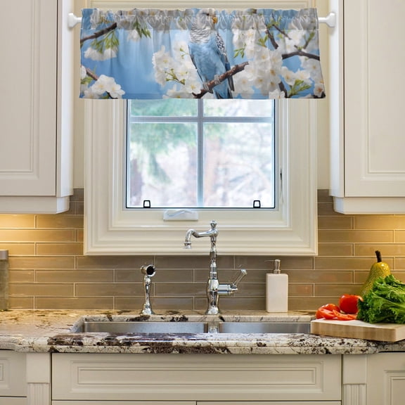 Parrot Branches Or Flowers Curtain Valances Farmhouse Design Window Treatment Decor Blackout Rod Pocket for Windows Living Room Kitchen 54" x 18"