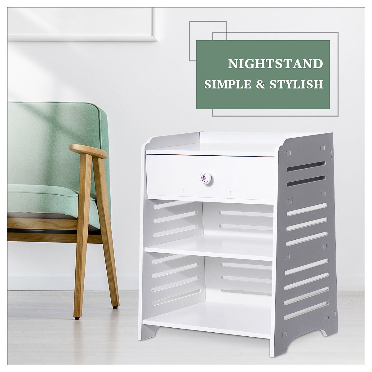 Wooden Nightstand Bedside Table Drawer End Side Storage Shelf Bedroom Furniture