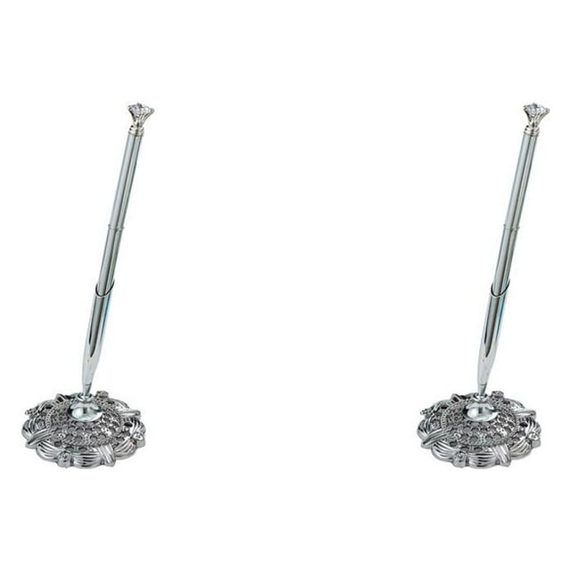 heritaly Round Gel Pens Metal Shell Wedding Decoration Ball Pen Attached To Desk Writing Tool for Hotel Counter Business Small Jewel/Silver 2Set