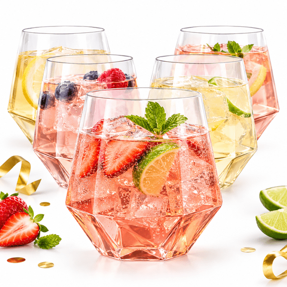 Goodluck Clear Disposable Plastic Wine Glasses 40 Count, 12 oz Stemless Cocktail Cups