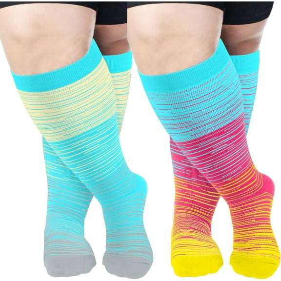 2 Packs Plus Size Compression Socks Wide Calf For Women & Men 20-30 mmhg - Large Size Knee High Support Stockings For Medical,XXL