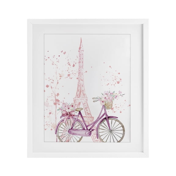 Parisian Bicycle & Modern Splatter White Framed Print Under Glass, design by Kim Allen