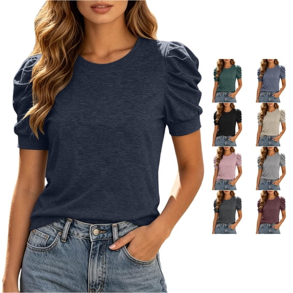 CAIVO Women Blouses Dressy Casual Summer Tee For Basic Round Neck Tops Lightweight Solid Color Short Sleeve Cozy Shirts
