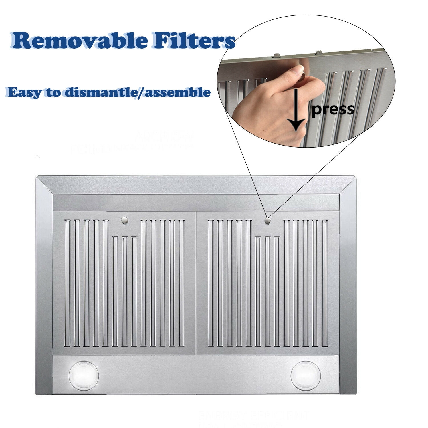 Wall Mount Range Hood 30 inch Kitchen Hood 700 CFM with Ducted/Ductless Convertible Duct, Touch Control, Permanent Filters, Stainless Steel, 3 Speed Exhaust Fan, LED Light