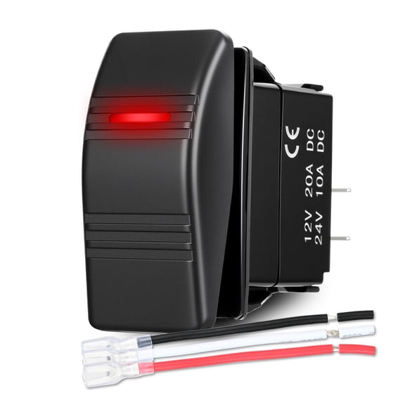 Nilight Marine Rocker Switch LED Light Bar Toggle Switches On Off 3 PIN SPST with Red Backlit 20A/12V 10A/24V with Jumper Wires Set for Cars Trucks Boat ATVs UTVs RVs