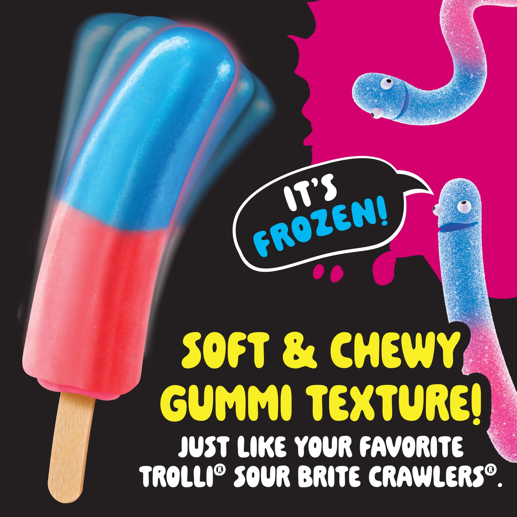 Trolli Frozen Gummi Ice Pops Chewy Sour Gummy Candy Frozen Dessert Snacks, Grape Strawberry, 10 Count