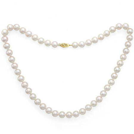 6.5-7mm White Perfect Round Akoya Pearl 20 Necklace with 14kt Yellow Gold Clasp