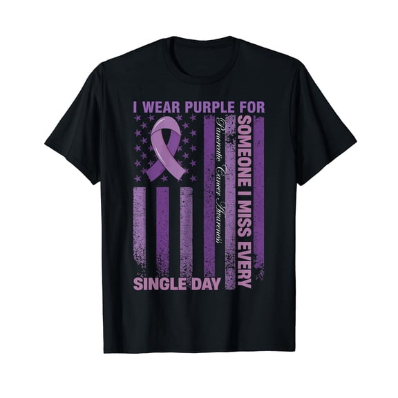 I wear Purple for Pancreatic Cancer Awareness American Flag T-Shirt