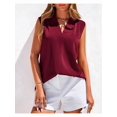 thumbnail image 2 of Tank Top for Women 2026 Summer Satin V Neck Pleated Sleeveless Blouses Casual Business Outfits Wine Red XL, 2 of 9