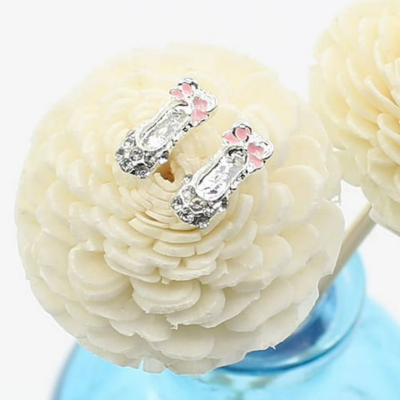 Jiaroswwei Women Cute Bowknot Ballet Shoes Shape Ear Studs Fashion Shiny Earrings Jewelry