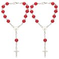 thumbnail image 1 of Rosario de coche para espejo retrovisor, colgante de cruz, decoración para coche, accesorio colgante para mujer y hombre, 2 piezas de cuentas de rosario católico rojo de metal, 1 of 7