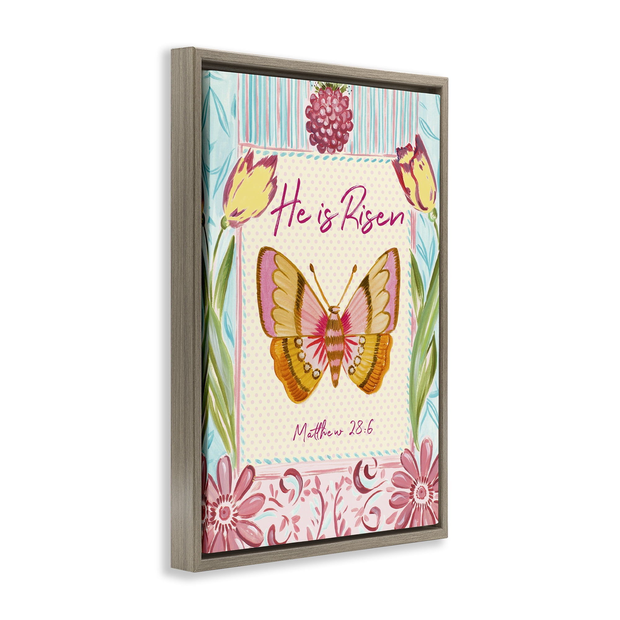 Stupell Industries He Is Risen with Butterfly Brown Framed Floater Canvas Wall Art, design by Ani Del Sol