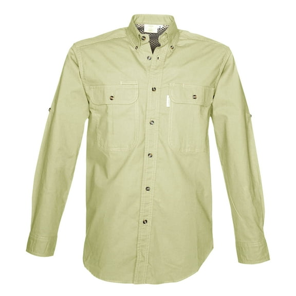 TAG Safari Men's Adventure Long Sleeve Shirt w Chest Pockets. (Stone, X-Large)
