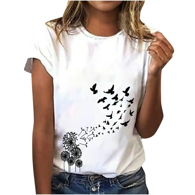 T-shirts d'Été Décontractés pour Femmes, Col Rond, Manches Courtes, T-Shirt Graphique Tendance, Basique, Confortable, Coupe Ample, Chemisiers pour Femmes, Chandail