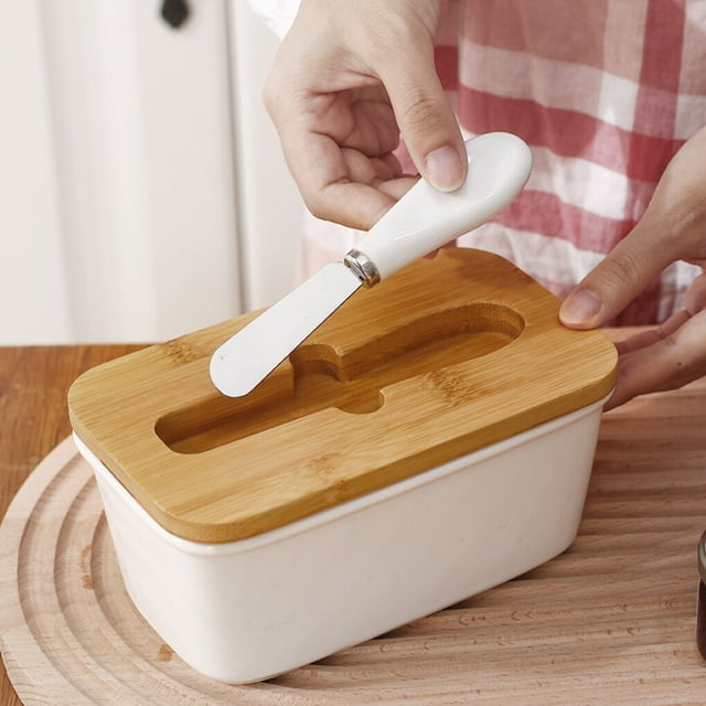 Butter Storage Box with Slicer Ceramic Refrigerator Plate Dish Kitchenware Cheese Holder Case Organizer Food Container Reusable Fridge Organizing Red