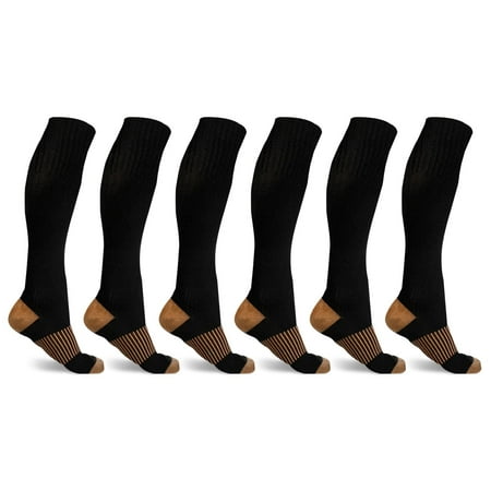 6-Pair Unisex Copper-Infused High-Energy Compression (Best Sports Compression Socks)