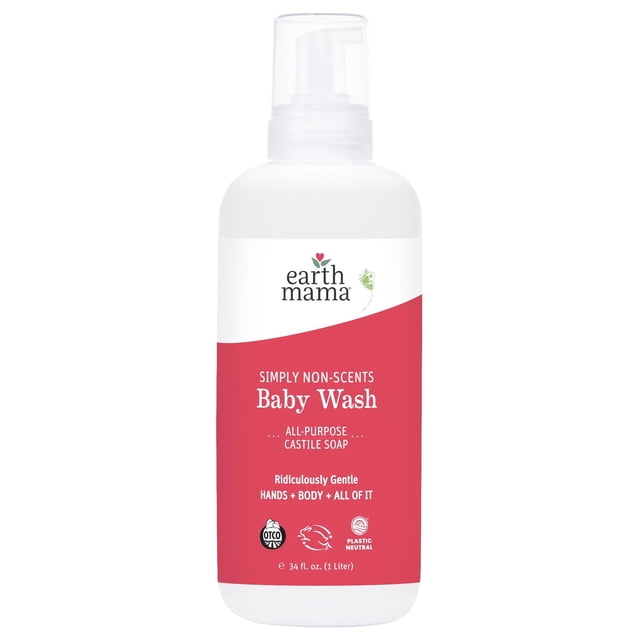 Earth Mama Baby Wash Con Jabón De Castilla Suave Simply Non-Scents 34 Onzas Líquidas
