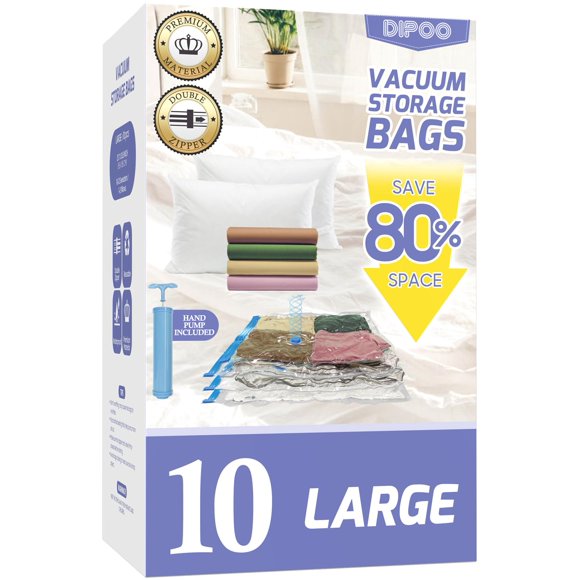 Bolsas de almacenamiento al vacío Dipoo, paquete de 10 unidades, grandes, con bomba manual