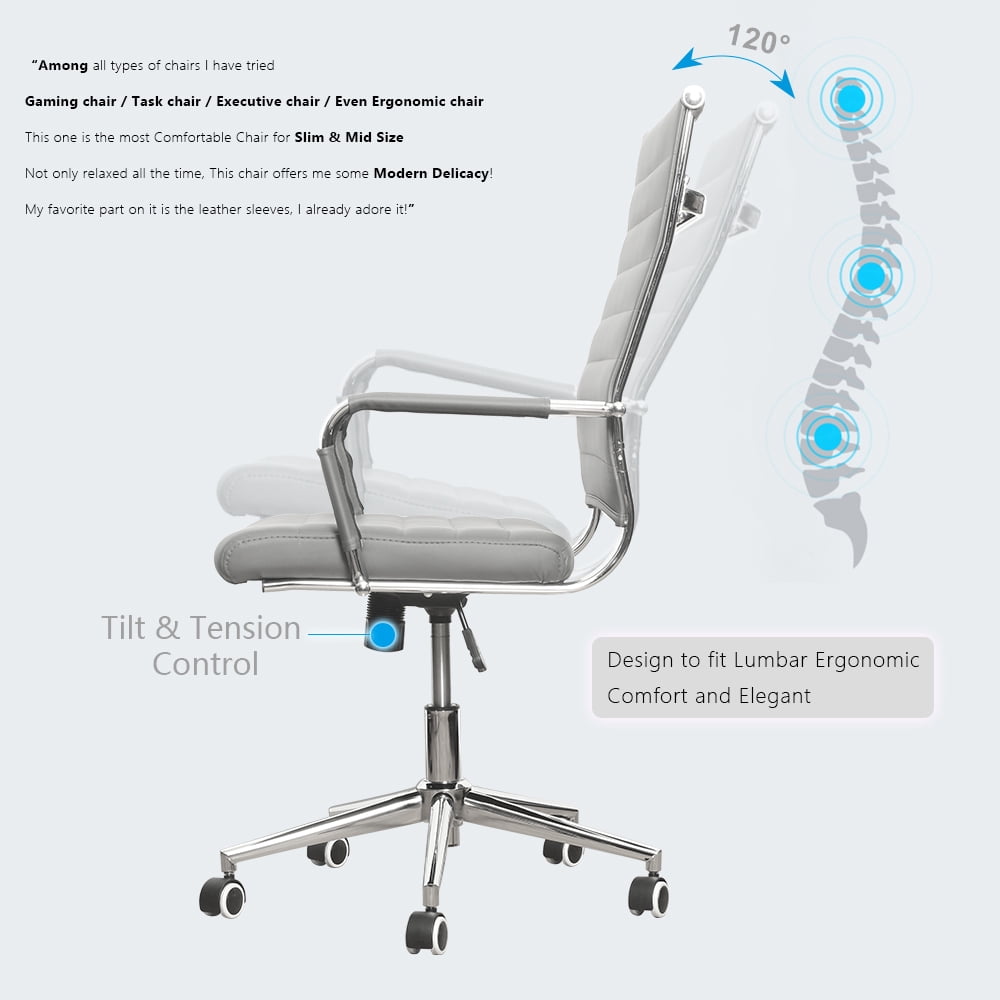 Okeysen Mid-Back Ribbed Home Office Desk Chair Upgraded Seat Ergonomic Leather Conference Room Swivel Chairs Adult, Gray
