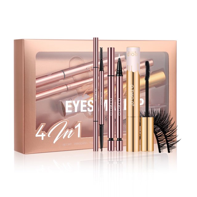 Ensemble de Mascara et d'Eyeliner 4 en 1 Faux Cils Trousse de Crayon à Sourcils